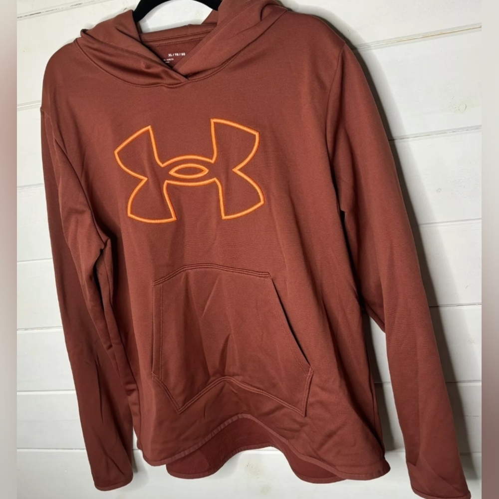 Under Armour Burnt Orange Large Logo Loose Fit Sweatshirt Hoodie Size L
